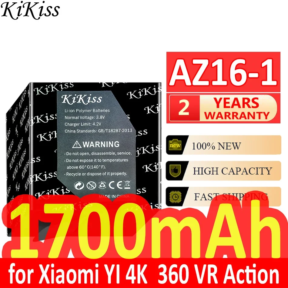 KiKiss Battery 1700mAh AZ16-1 for Xiaomi YI 4K 4K+ Lite 360 VR Action Not for Discovery Version