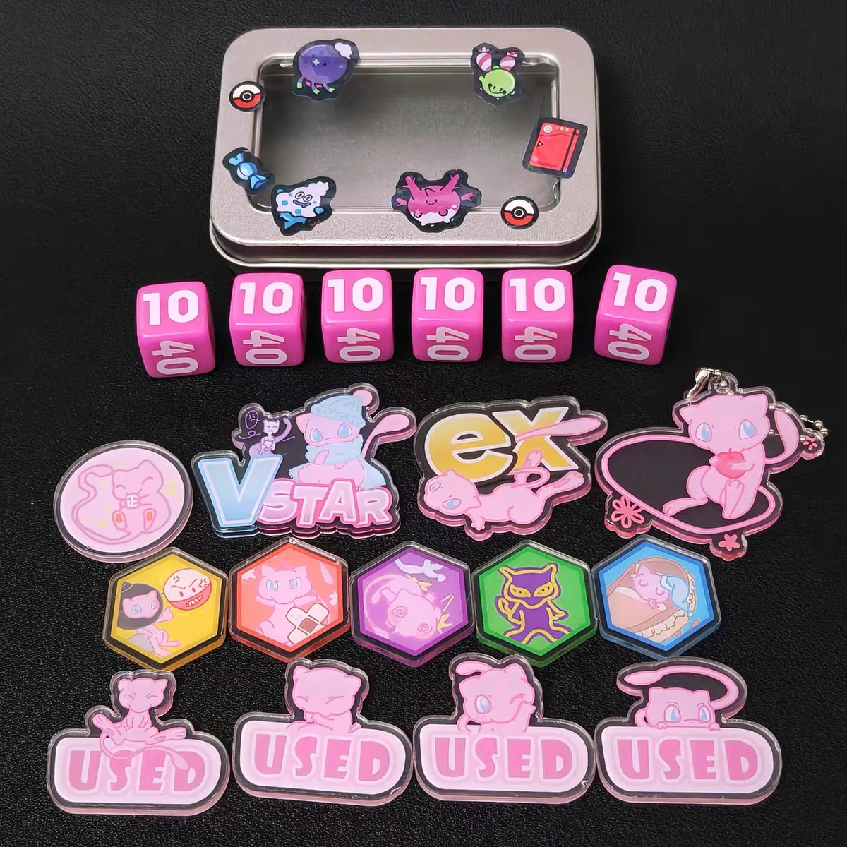 ptcg-ポケモンアニメキャラクターマッチスコアリングダメージカウンターダメージインジケーターミュウボラードロールプレイングゲームアクリルギフト