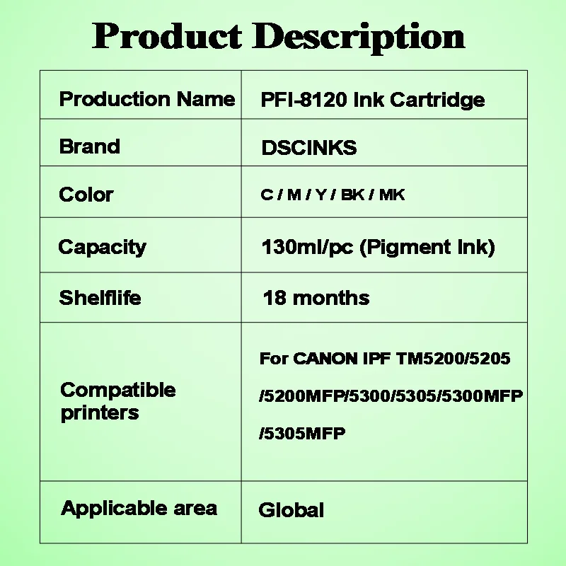 Imagem -03 - Cartucho de Tinta Pigmentada com Chip Pfi8120 Compatível para Canon Ipf Tm5200 5205 5200mfp 5300 5305 5300mfp 5305mfp