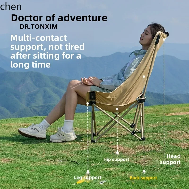 Outdoor Folding Table and Chair High Back Moon Chair Spring Outing Portable Leisure Home Fishing Chair Camping Picnic