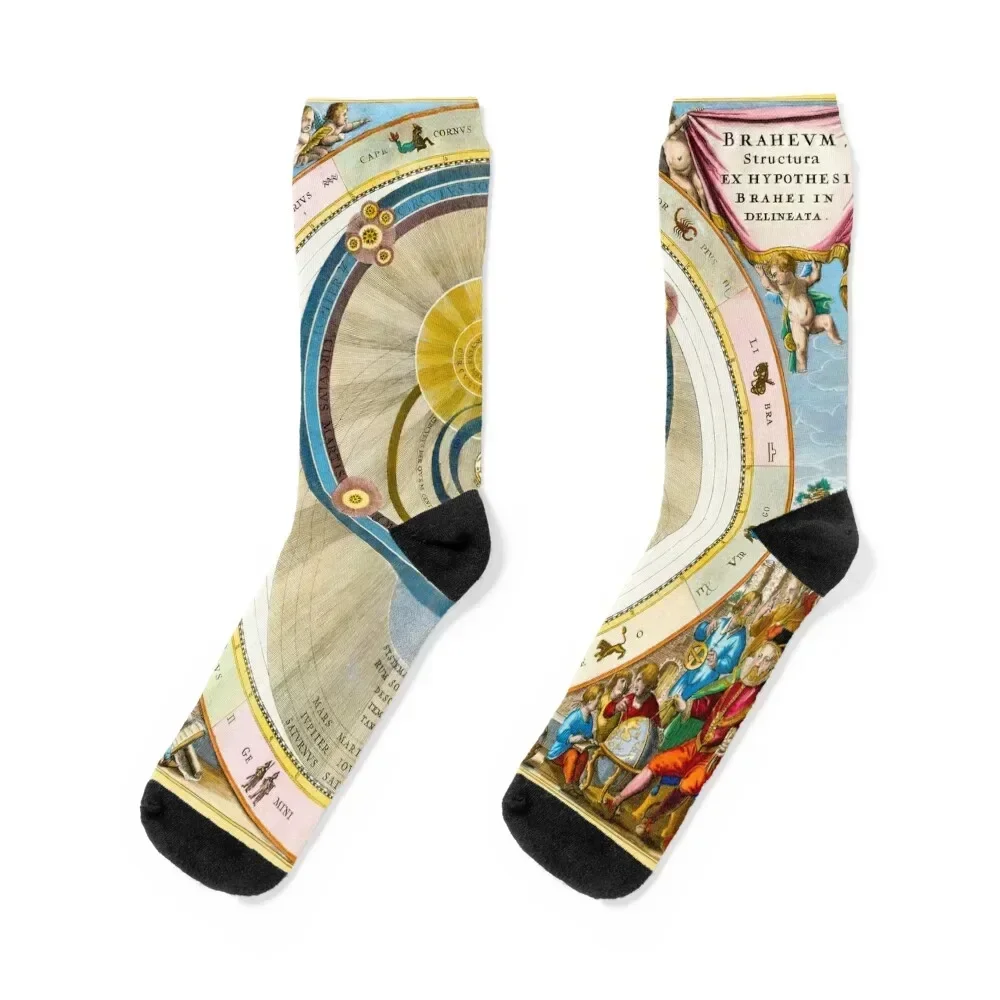 Model of the universe according to Tycho Brahe. Celestial Atlas by Andreas Cellarius 1708 Socks cycling Men's Socks Women's