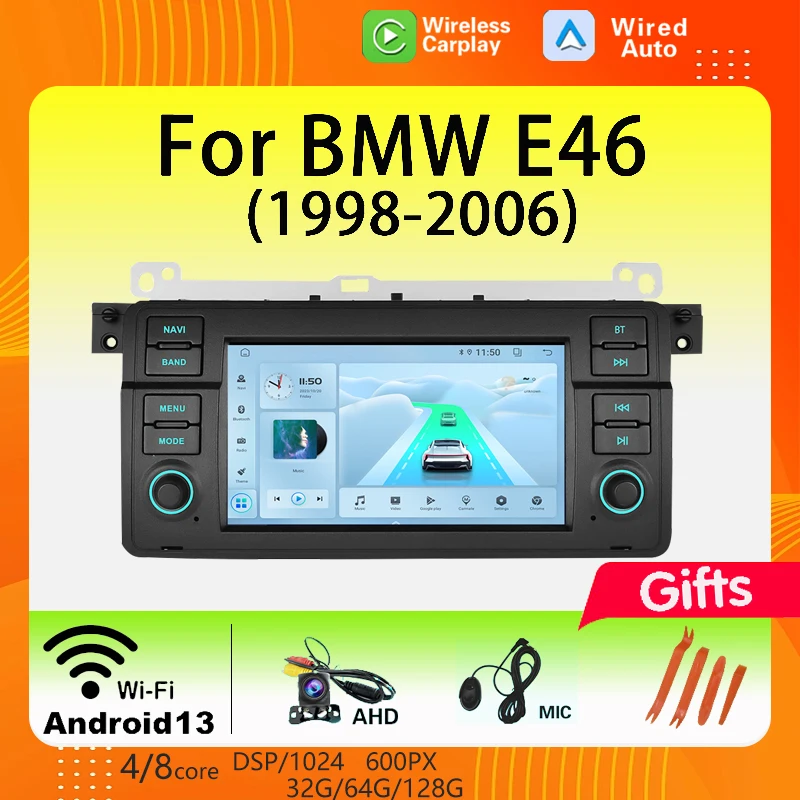 

7-дюймовый автомобильный радиоприемник Android 13 для BMW 3 серии E46 M3 318/320/325/330/335 1998-2006 CarPlay навигация DSP авторадио стерео