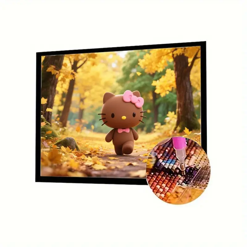

1 шт. милый коричневый набор для алмазной живописи «Hello Kitty» - 5D полная дрель, мультяшный кот, ходящий в золотой осеннем лесу, пейзаж, сделай сам, искусство Cr