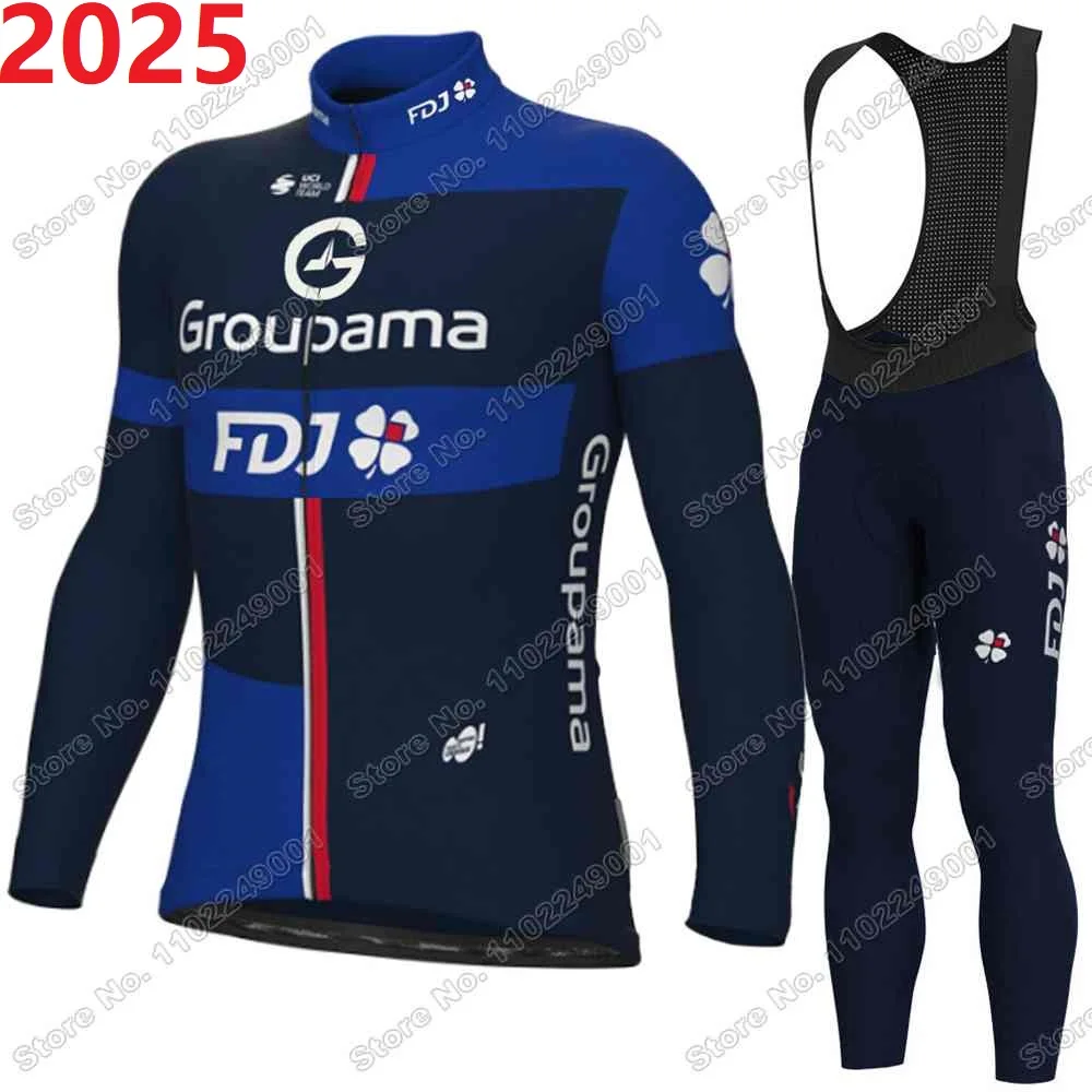 2025 Team FDJ Cycling Jersey Set Autumn Winter France Cycling Clothing Men Road Bike Jacket Long Sleeve Suit Bicycle Bib Tights