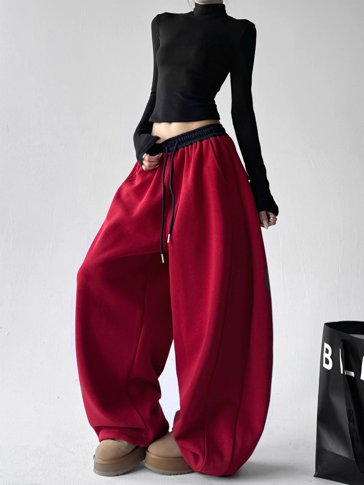 Taille haute Fce doublé jambe large pantalon de sport couleur américaine Blo Design pantalon décontracté pour les femmes automne hiver nouveau Sle