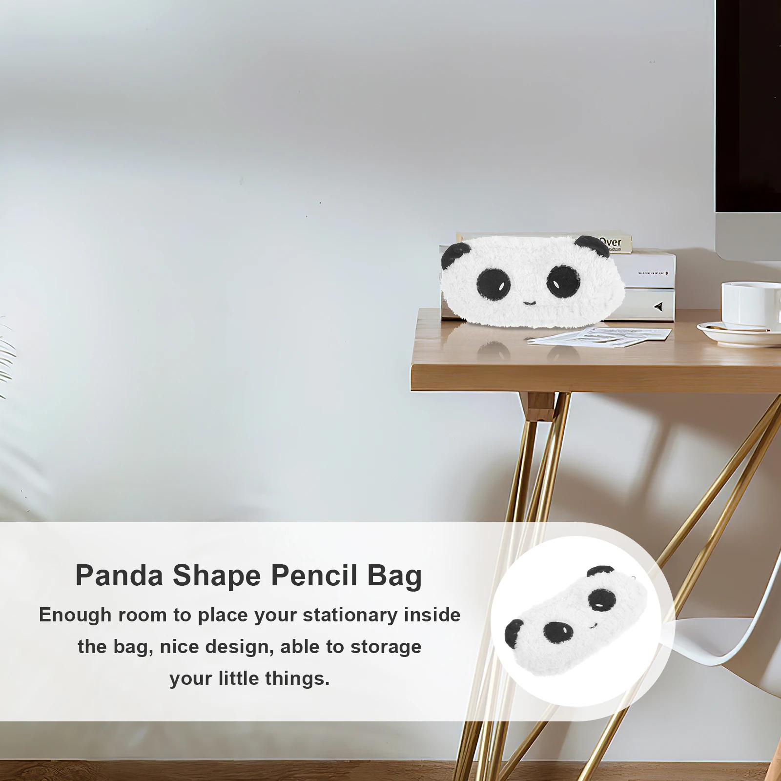 

Creative Panda Shape Pencil Case Stationery Pouch Smooth Zipper School Supplies Storage Bag Multifunctional for