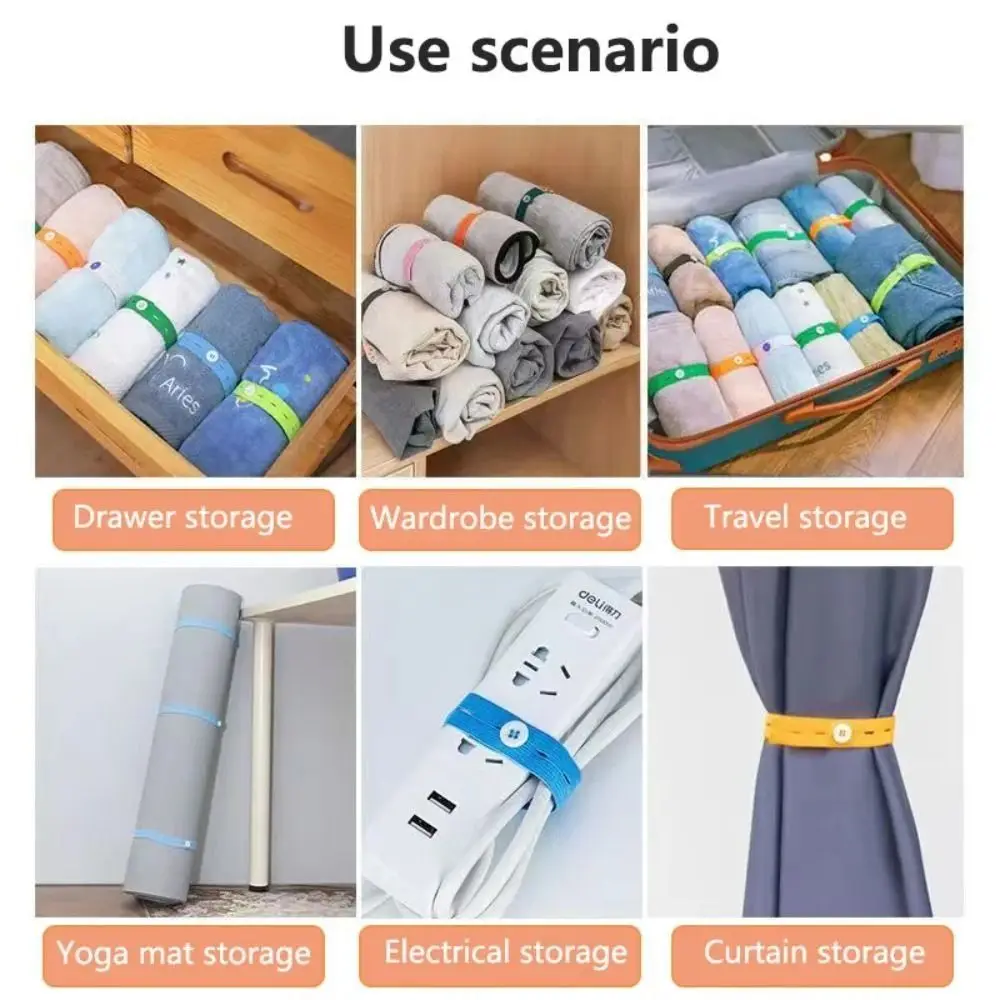 10pcs With Button Hole Storage Elastic Band Flat Colorful Binding Belt Nylon Multipurpose Folding Clothes Band Lazy