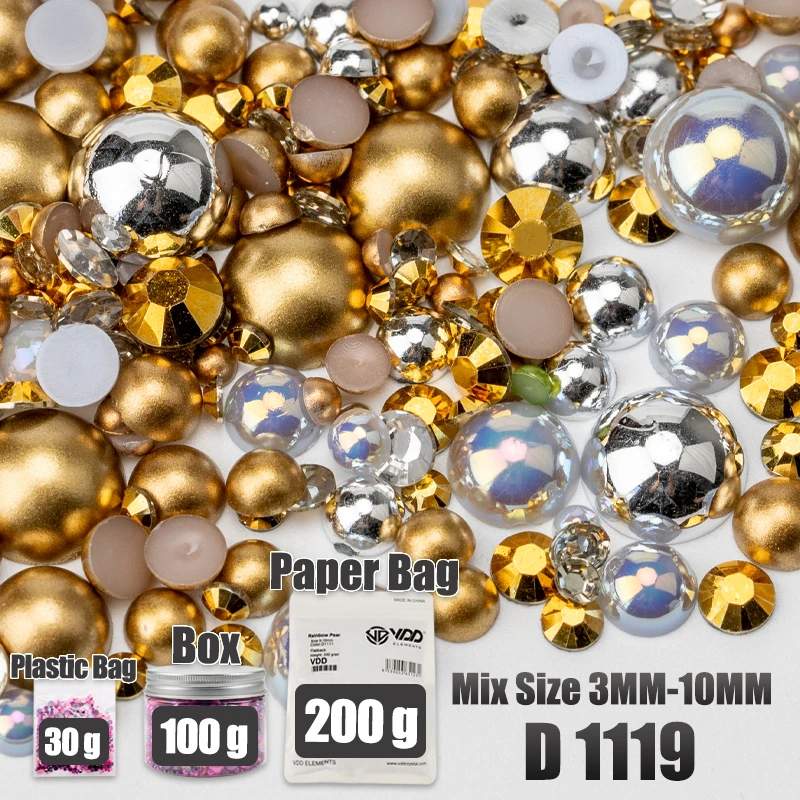 VDD 30/60/100/200g Großhandel Gemischte Größen ABS Halbrunde Perlen Flache Rückseite Perlen Farbige Harz-Strasssteine für Handwerk Nagelkunst DIY Dekoration – Detail 26