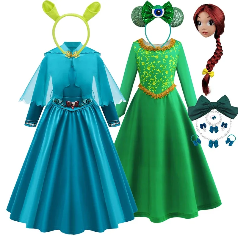

Movie Fiona Cosplay Costume Blue Green Dress Uniform for Kids Outfit Halloween Carnival Party Performance Clothes Role Play