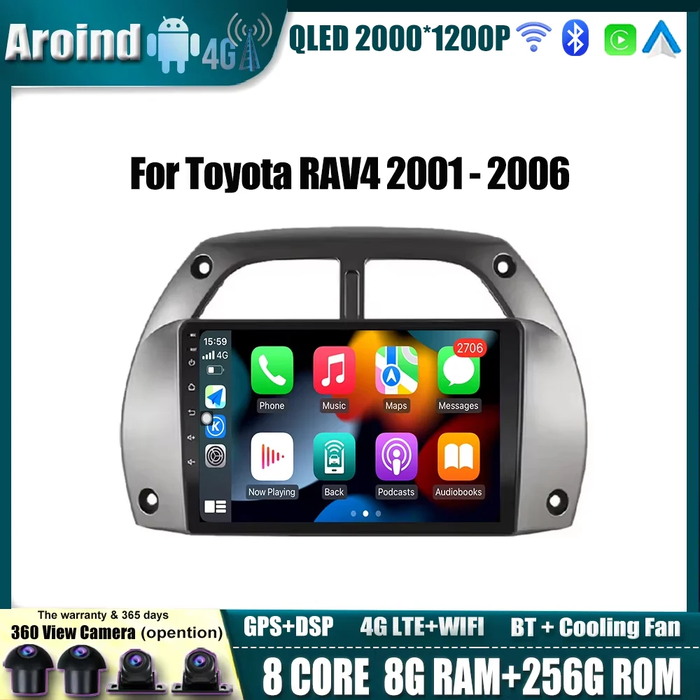 9Inch Touch Screen For Toyota RAV4 2001 2002 2003 2004 2005 2006 Car Radio Carplay  Android Auto Smart Car System Tools WIFI BT