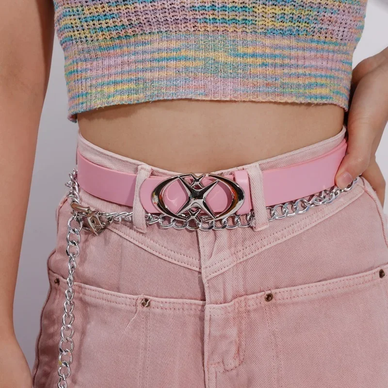 Punk Moon Star Buckle Belts Women Design Cross Metal Vintage Gothic Y2K Belt Pu Leather Waistband Jeans Pants Decorative Belt