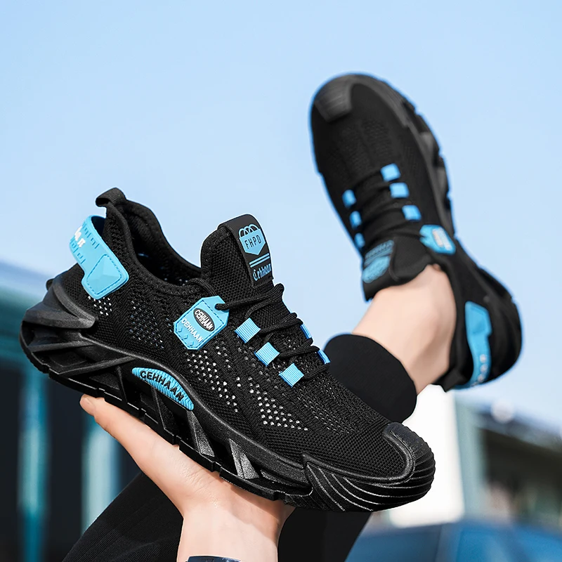 

Повседневная спортивная обувь для мужчин, летние ультралегкие модные однотонные кроссовки с летающей сеткой большого размера на шнуровке