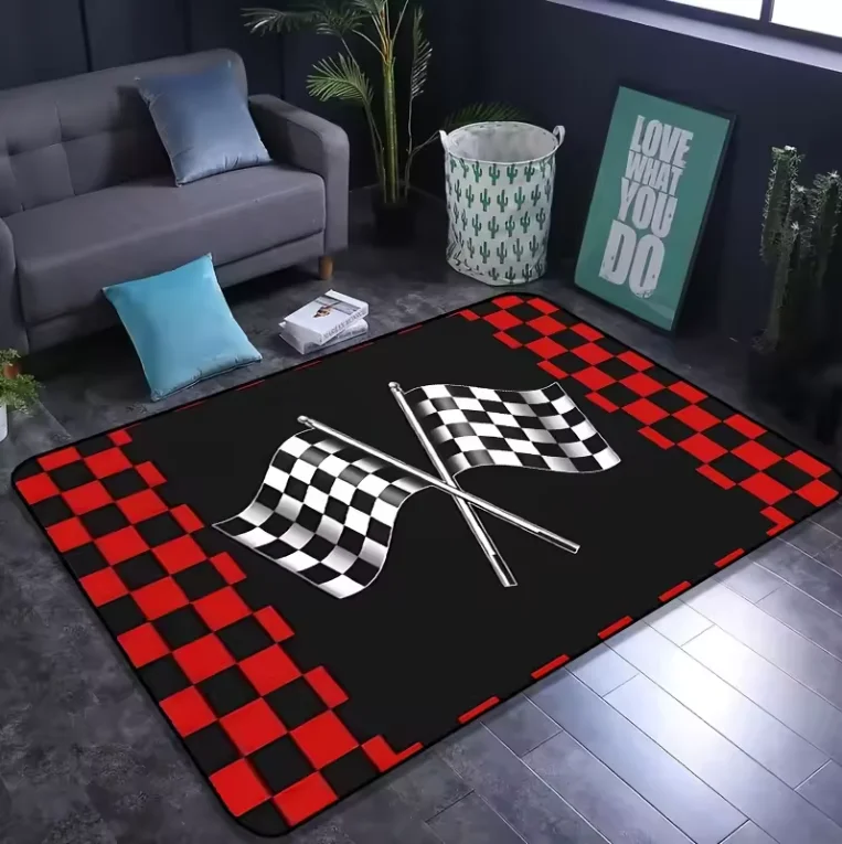 This Is A Racing Red Accent Checkered Rug Non Slip Machine Washable Floor Mat Living Room Bedroom Entryway Garage Carpet