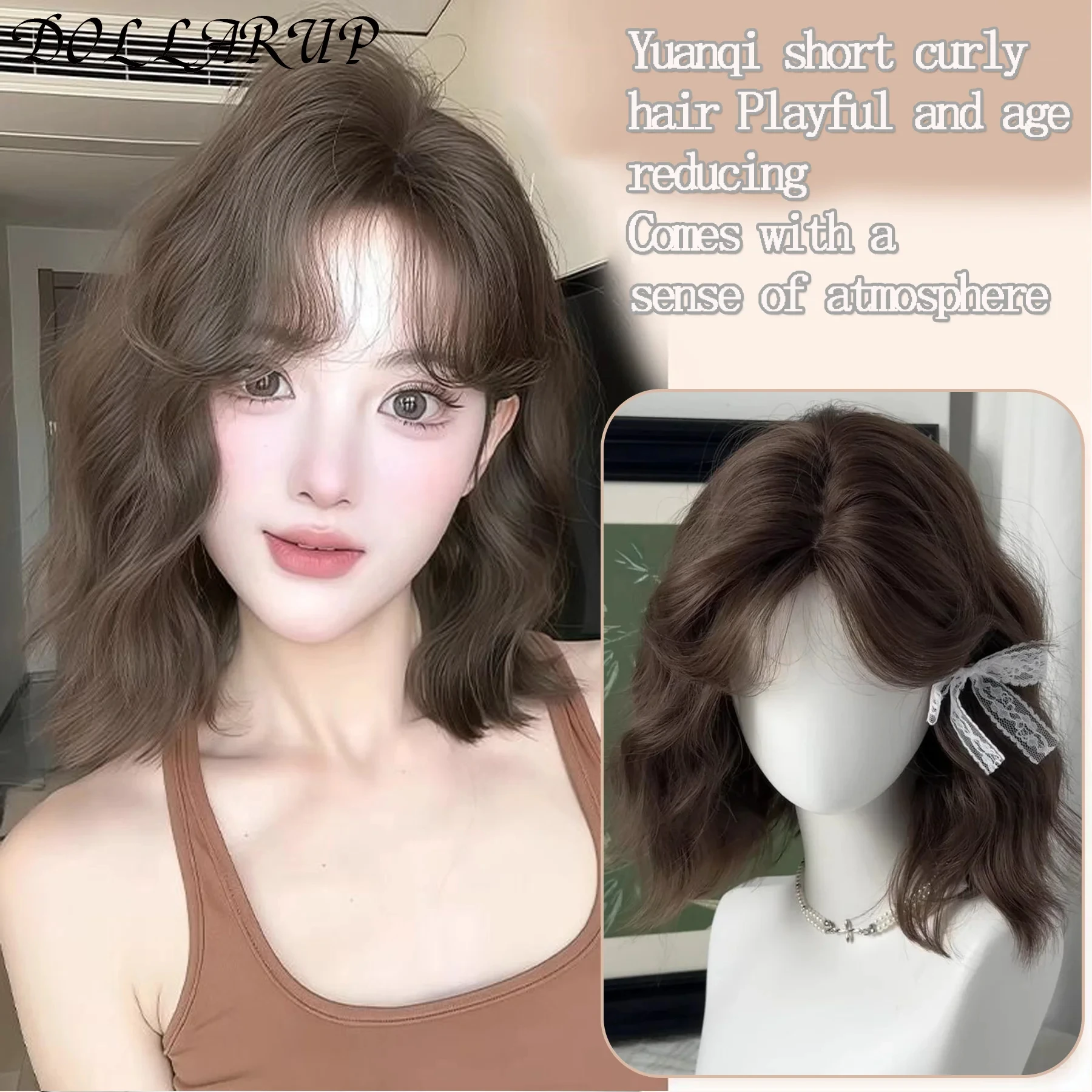 JKL شعر مستعار أسود قصير مجعد للنساء جودة عالية الاصطناعية الطبيعية موجة كبيرة أزياء السيدات شعر مستعار #3