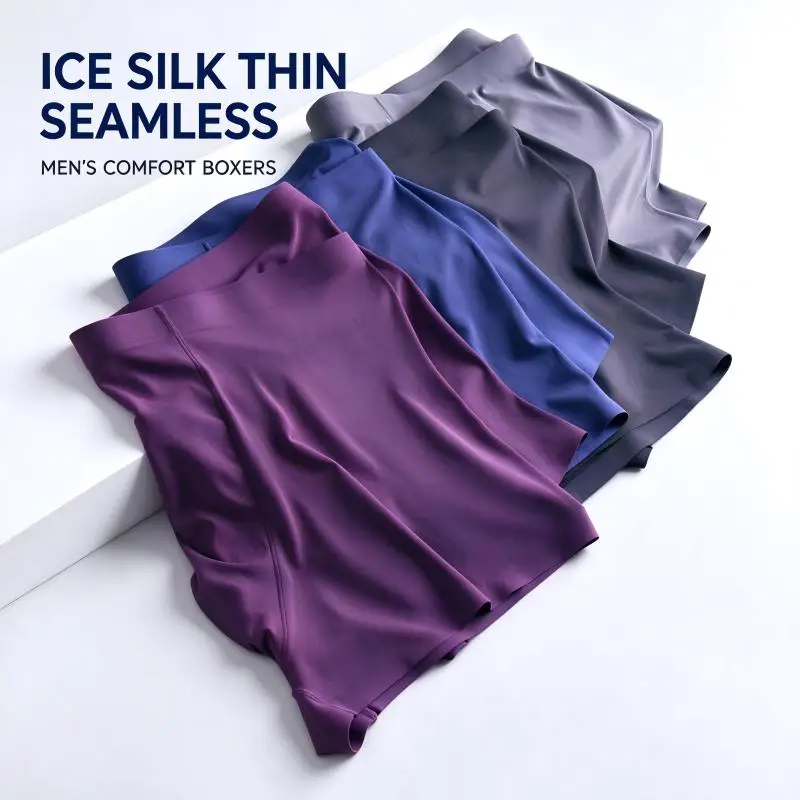 3PCS High Quality Men's Ice Silk Underwear Summer Thin Breathable Seamless Panties Sexy Male Underpants Plus Size
