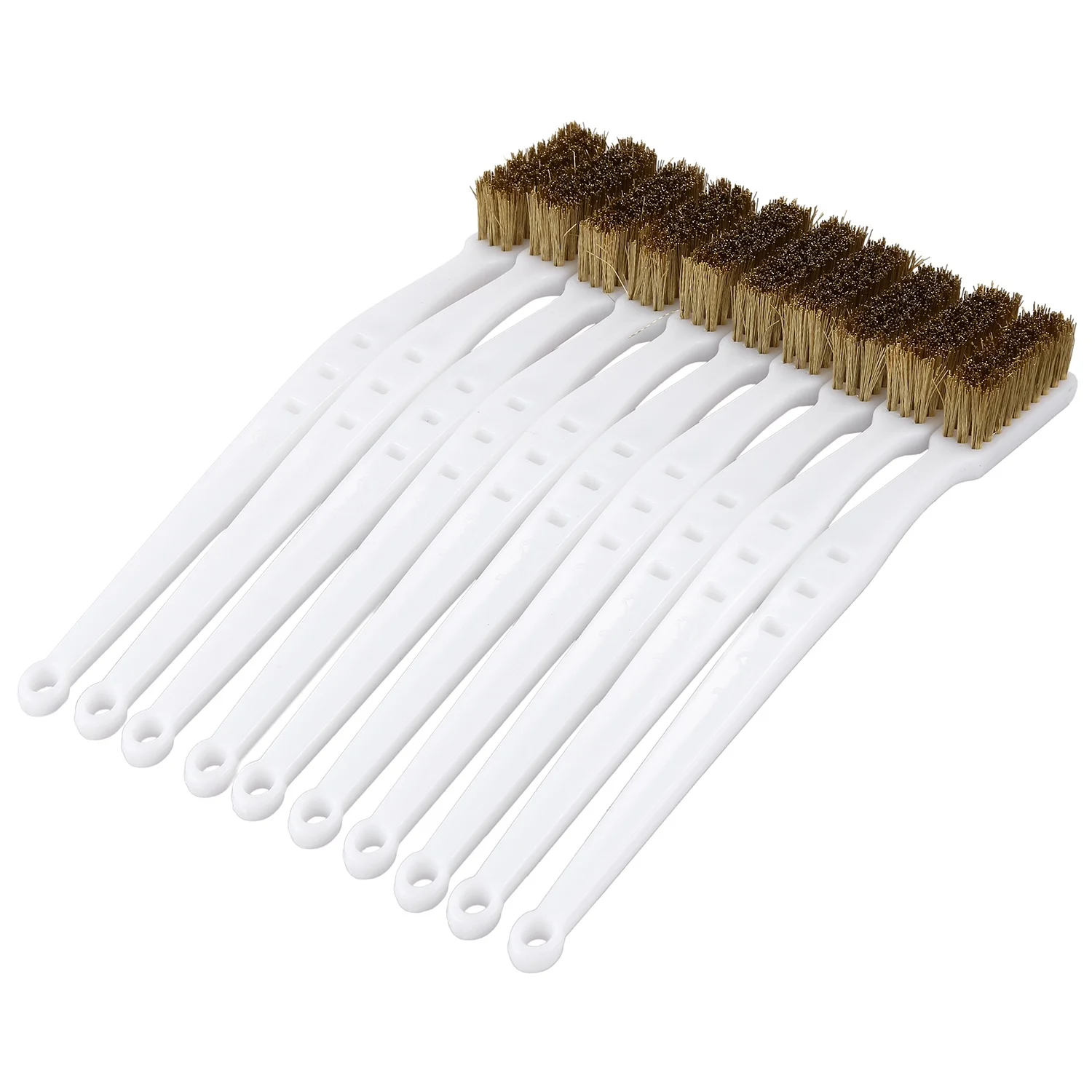 

10 Pcs 6.9 "Length Plastic White Handle Bristle Brush brass metal