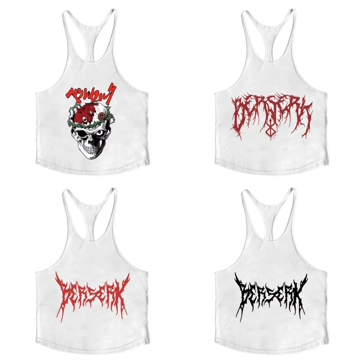 

Berserk Printed Graphic Cotton Strap Tank Top Men's Summer Sleeveless Y-Tank Gym Muscle Training Undershirt Sportswear