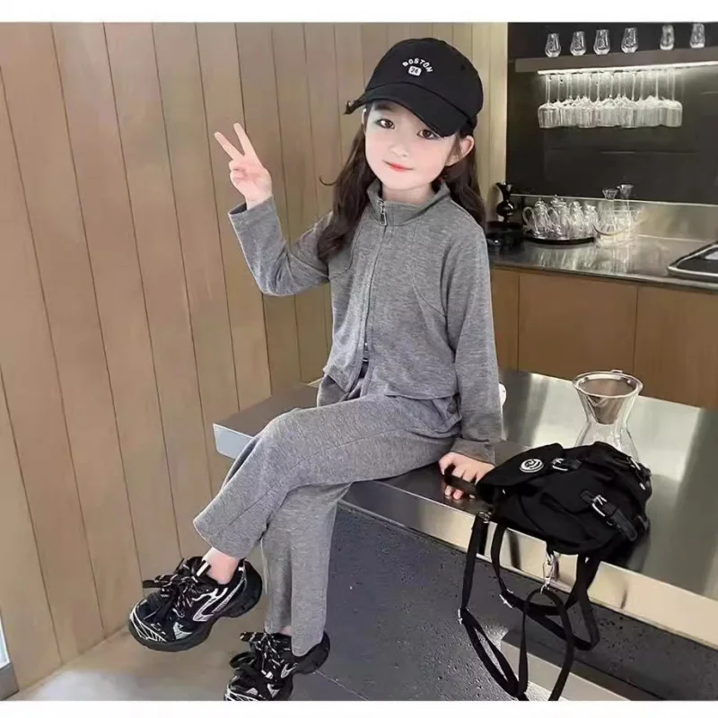 Hnq-Children's Fashion Suit Autumn Girls' Long-Sleeved Sports Two-Piece Suit3-8Children's Clothing One Piece Dropshipping