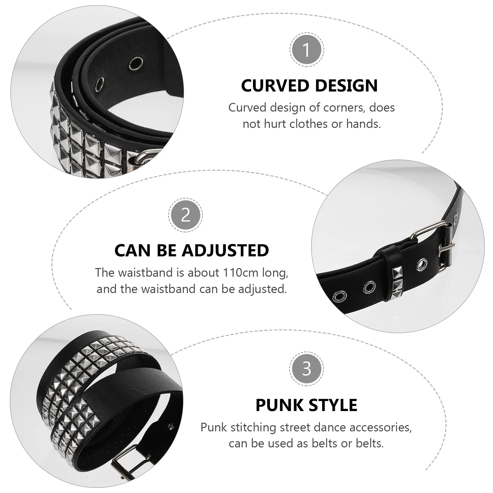 

1pc Metal Rivet Waist Belt Punk Stitching Adjustable Long Curved Edge Fashion Accessory For Streetwear Waist Chain Decor
