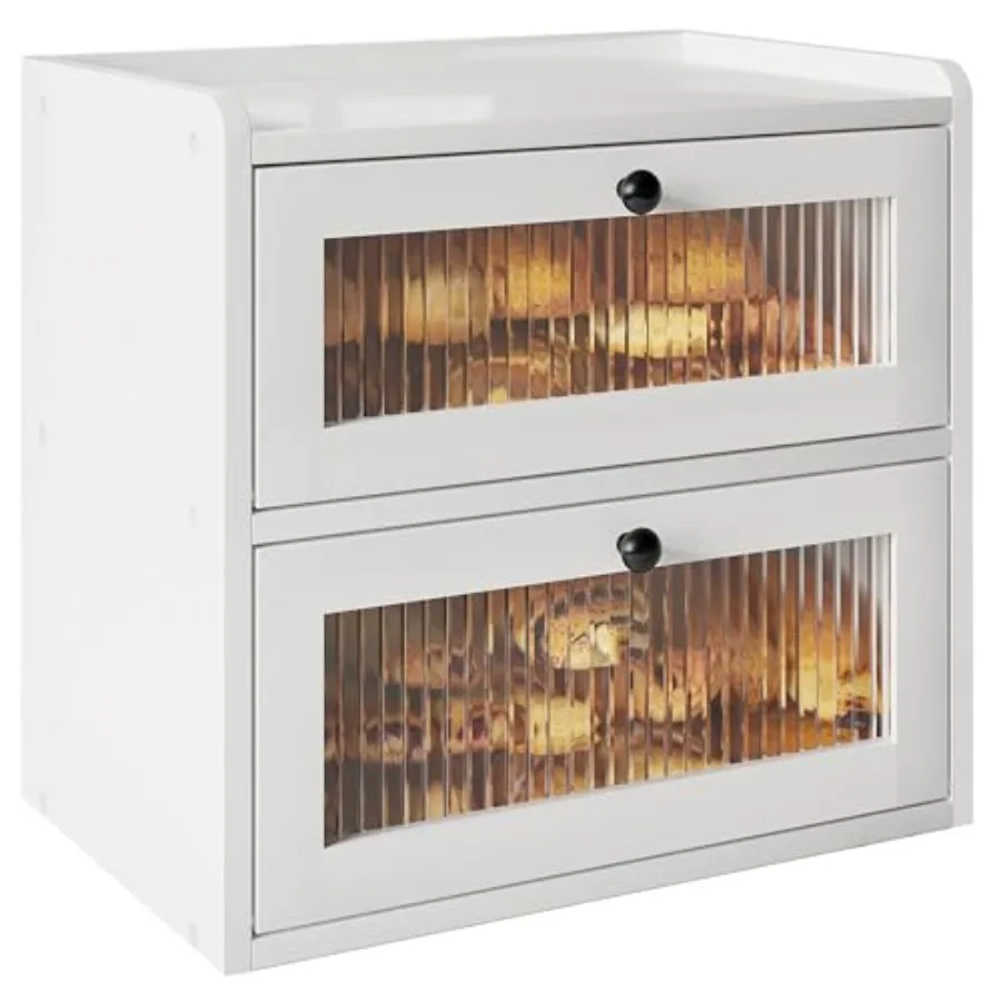 

Double Layer Large Bread Box for Kitchen Counter, Wooden Corner Bread Storage Container with Acrylic Window