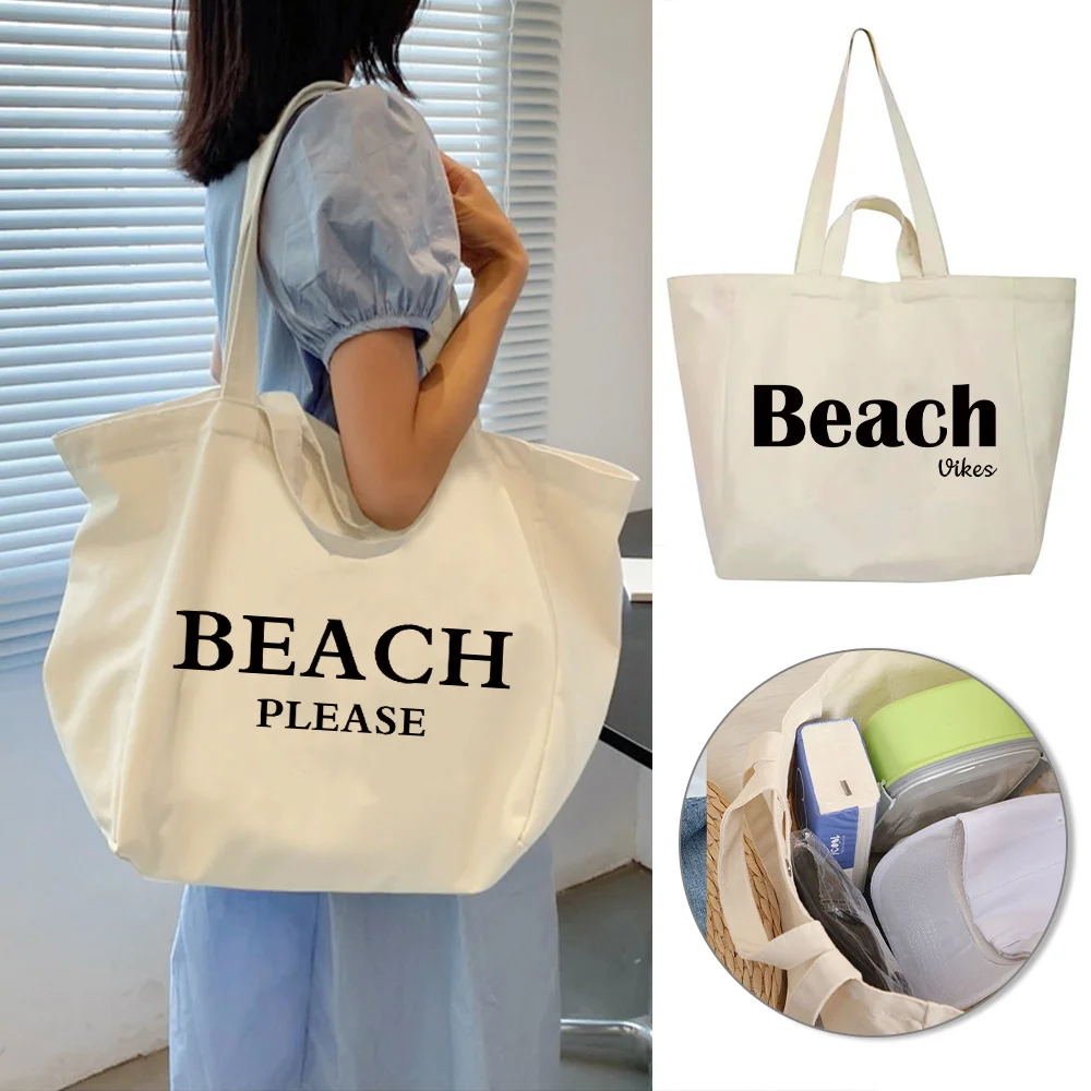 Canvas Tote Bag Versatile Handbag for Commuter Work Student Class Underarm Women's Bag Printing Beach Series Shopping Bags