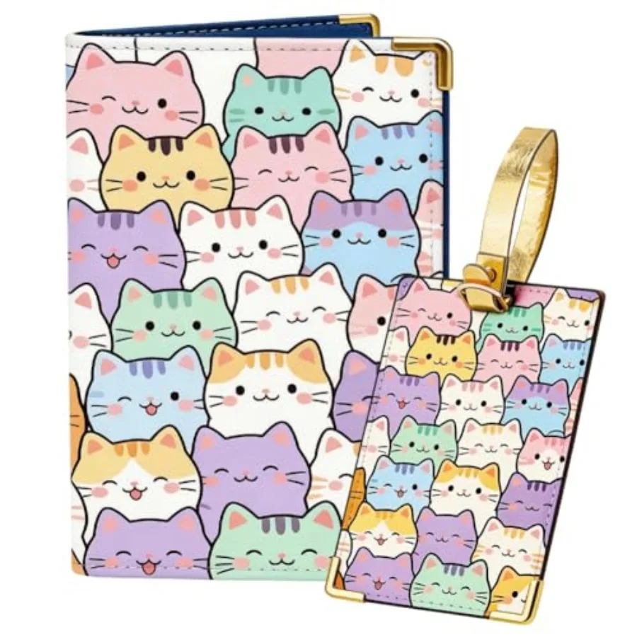 

Design Passport Holder Luggage Tag Men Women for Travel Essentials, Leather Passport Cover Cute Cartoon Pattern Travel Wallet C