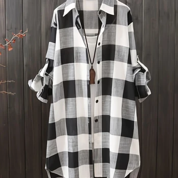 Camicette da donna taglie forti 2025 Nuova camicia scozzese ...