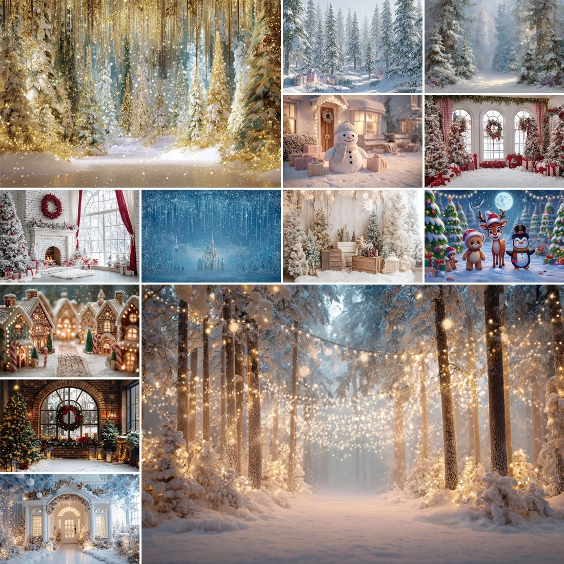 

MOON.QG New Year's Decor Christmas Photography Background Pine Bokeh Xmas Trees Backdrop Portrait Baby Poster Accessories