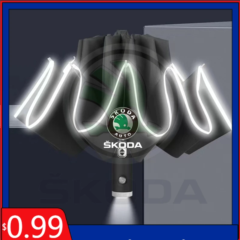 

Car Sticker For SKODA Automatic Umbrella With Reflective Stripe Reverse Led Light For Skoda Octavia Superb Fabia Kamiq Karoq Kod