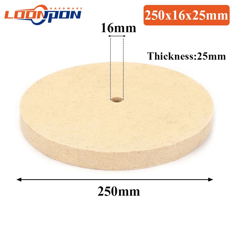 200-300mm Wool Felt Polishing Buffing Wheel Bore 16mm for Metal Marble Glass Ceramics  10MM Inner Diameter 25mm Thickness