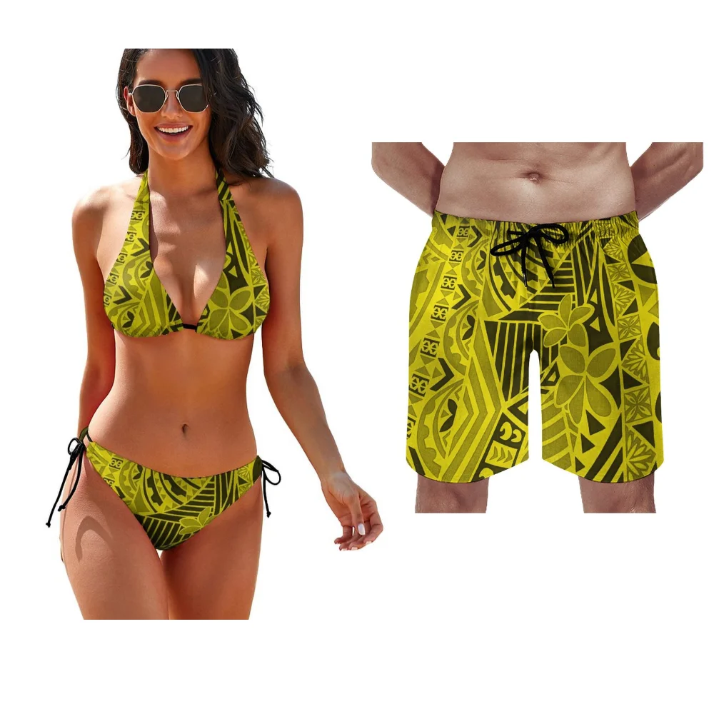Customizable Polynesian Women Bikini Men Trunks Couple YearRound Tropical Escape Poolside Fashion