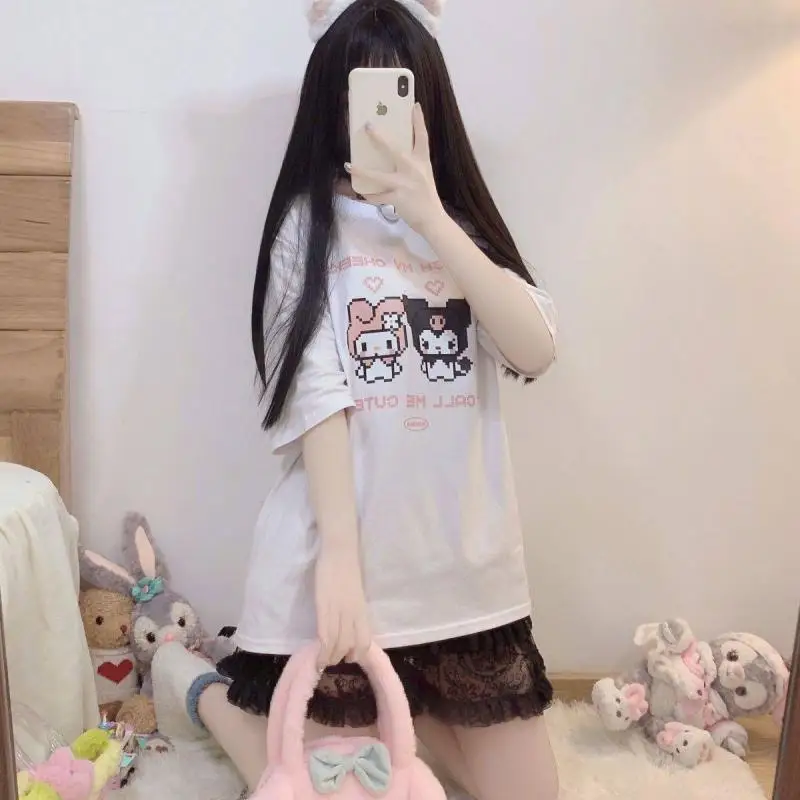 Devil Funny Cartoon T-Shirt Kuromi Women's Comic Sanrio T-Shirt Y2k Graphics Hip Hop T-Shirt Streetwear Tops T-Shirt Women My Me