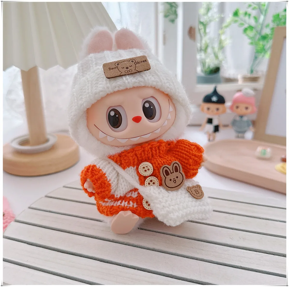 Poppenkleertjes voor Labubu Outfit V1 V2 V3 17 cm Poppen Zitten Accessoires Bril Kleding Designer Kids Gift Trui Hoed Tas set