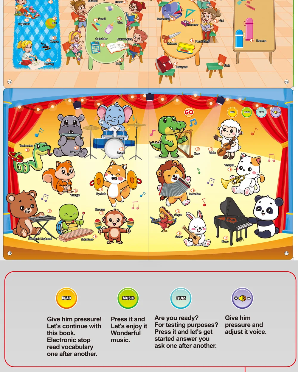 Apprendimento dell'inglese per bambini Suggerimenti per le dita Lettura delle parole infantili Illuminazione Macchina per l'educazione precoce Ascolto e lettura del libro elettronico