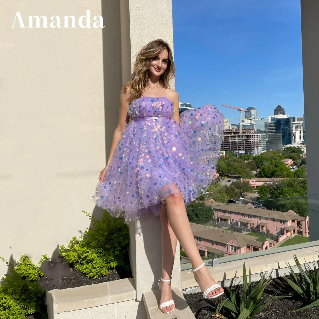 

Amanda Princess Shiny Mini Vestidos De Noche Glitter Purple Short فساتين مناسبة رسمية Sweet Strapless Short Prom Dress 2023