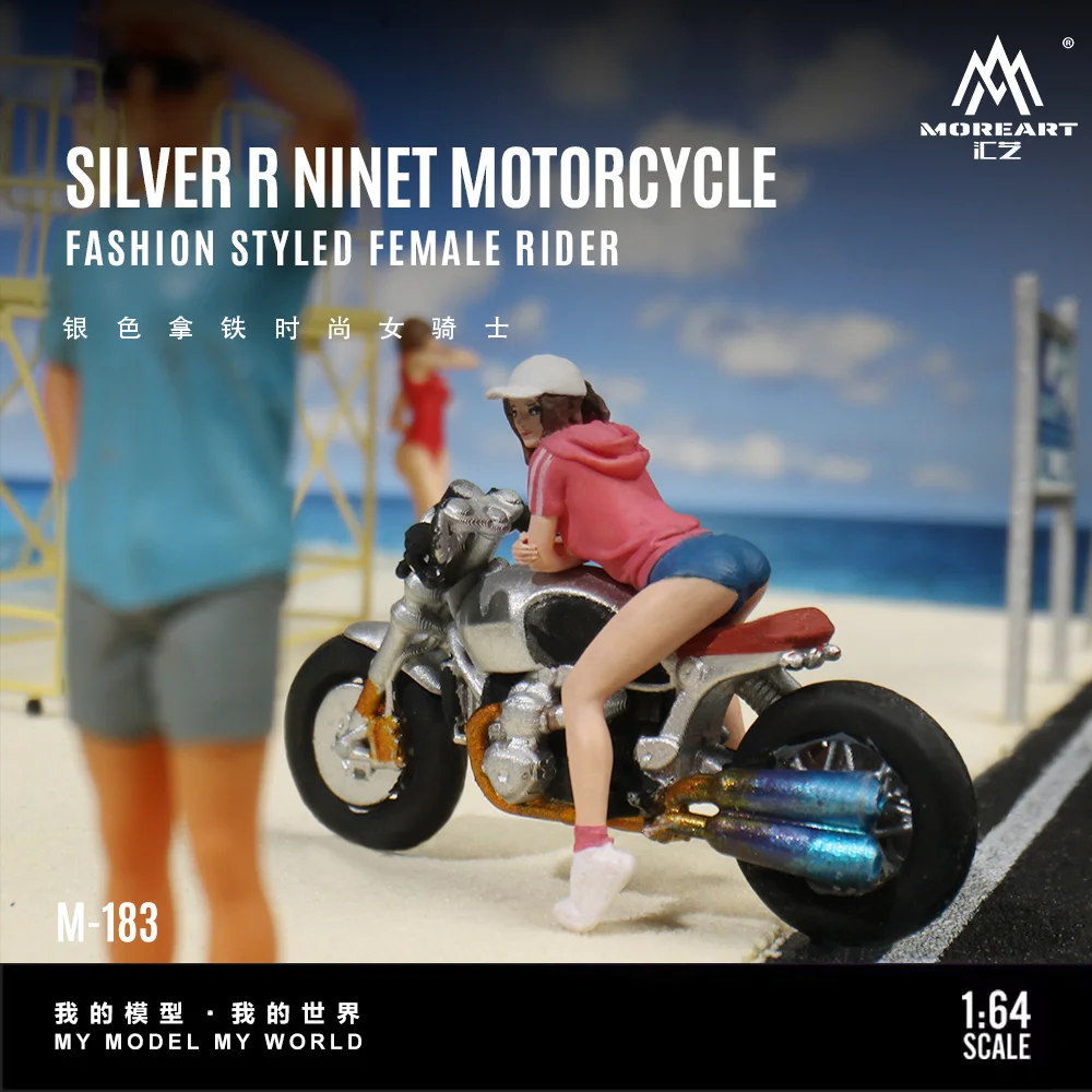

MoreArt 1:64 Серебряная латте модная модель мотоцикла из смолы, миниатюрное украшение сцены, подарок и дисплей
