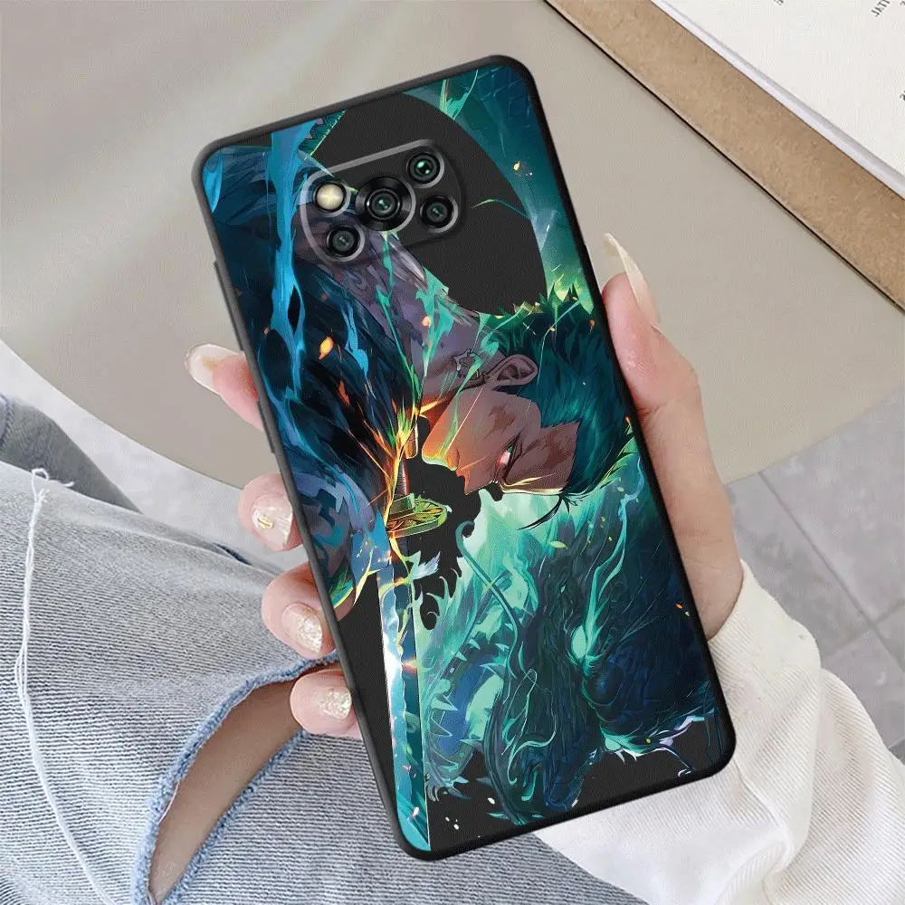 O-One Piece Zoro Phone Case for Xiaomi Poco X4 GT M5 C40 X3 X4Pro 5G X3 NFC X3 Pro F3 M5s X5Pro 5G Silicone Black Soft Cover