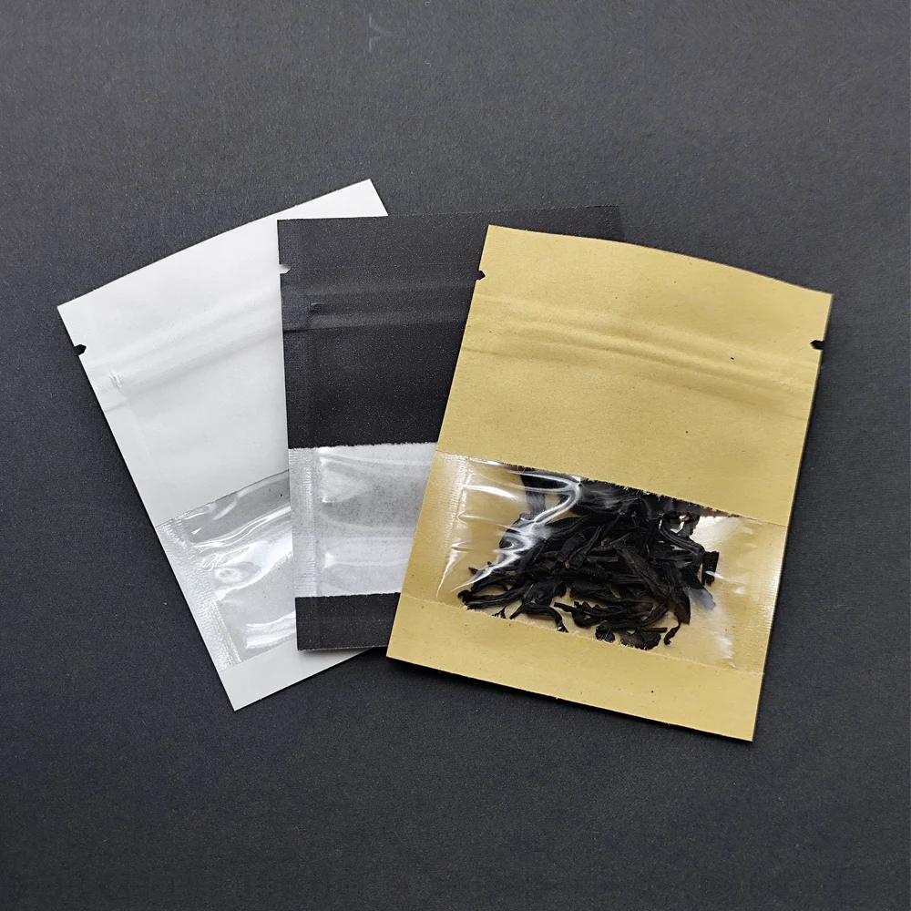 

Kraft Paper Zip Lock Bag with Clear Window 100pcs/lot Black White Brown Food Tea Storage Self Sealing Grip Zipper Packet