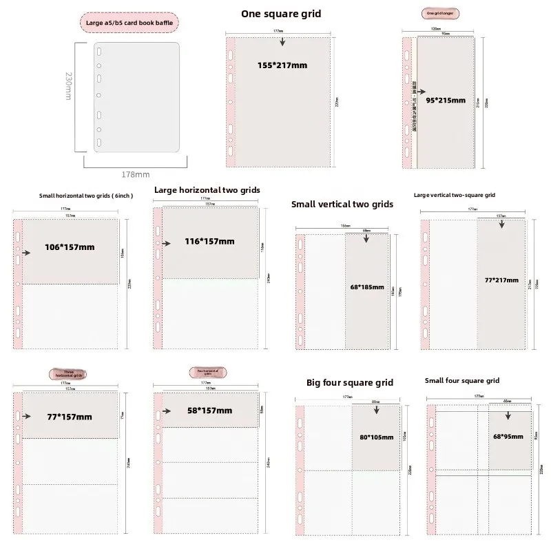 For Pokemon Binder Refill Sleeves Clear 1 2 3 4 Pockets Double Sided A5 7 Ring Photocard Postcard Sleeve PVC  Photo Album Page
