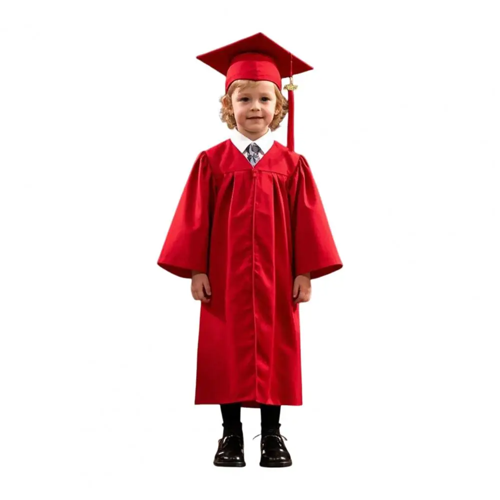 2025 Uniforme da laurea per bambini con cappello e chiusura con cerniera con nappa Abito da laurea elementare Abiti da festa di laurea per bambini