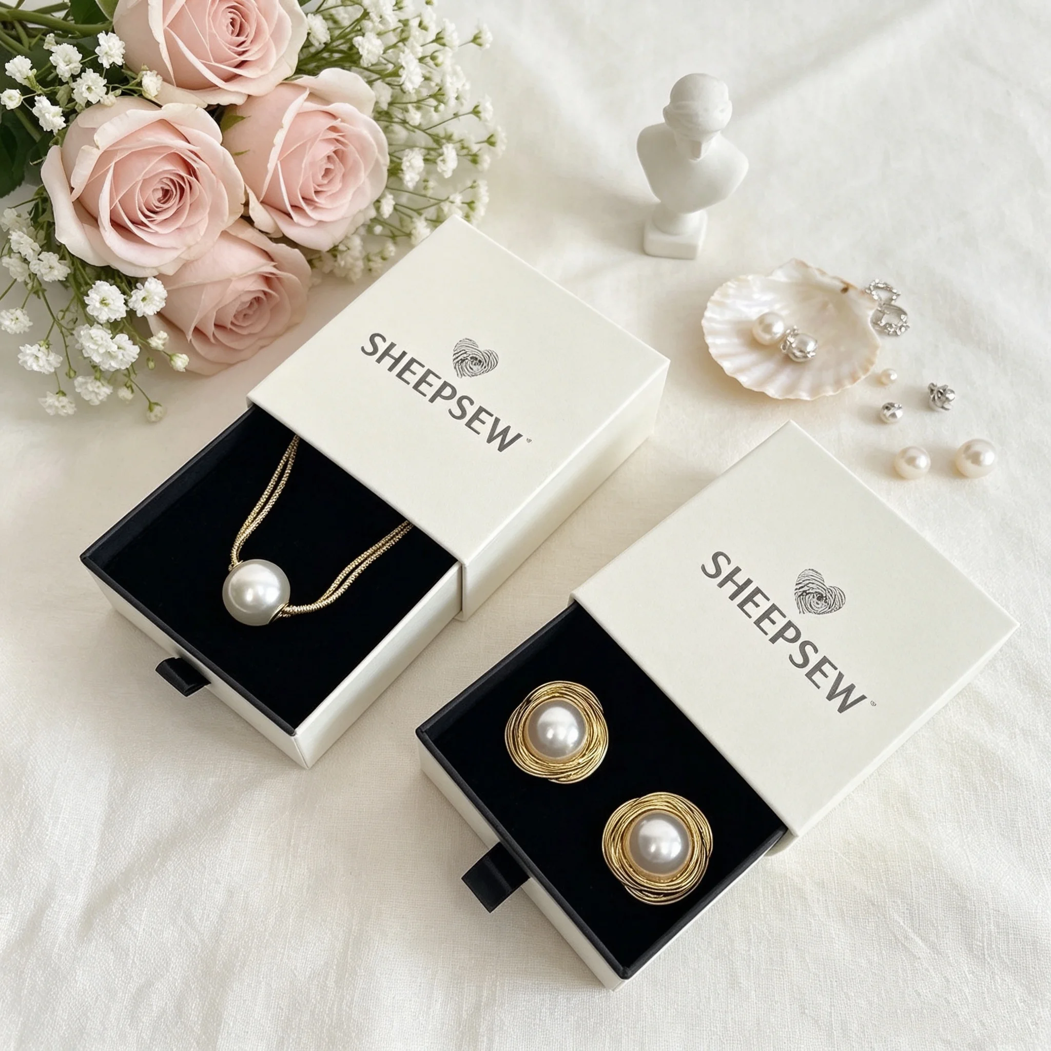 50pcs Sheepsew Custom Paper Ring Earring Bracelet Pendant Necklace Packaging Drawer Jewelry Packaging Box with Logo