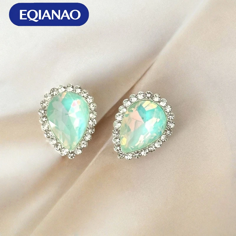 EQIANAO 50pcs Opal Teardrop Rhinestone Embellishments Double Layer Crystal Flatback for DIY Hair Accessories Jewelry & Crafts
