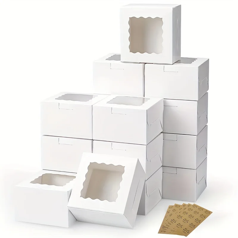 10Pcs Kraft Paper Cake Candy Boxes Open Window Wedding Jewelry Chocolate Gift Packaging Boxes Baking Party Supplies