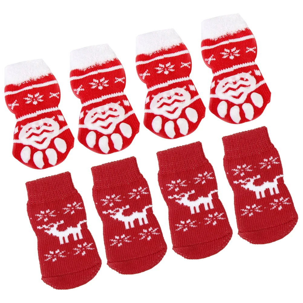 

8pcs Pet Warm Cotton Socks Soft Anti Slip Claw Pattern Protect Feet Dirt Cold Snow Christmas Doggie Cat Stockings Gifts