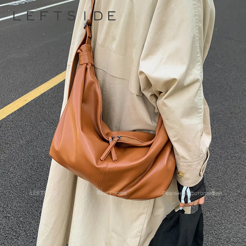 

LEFTSIDE Design High Capacity PU Leather Hobo Underarm Bags Lady Winter Shoulder Bag for Women 2025 Luxury Solid Color Handbags
