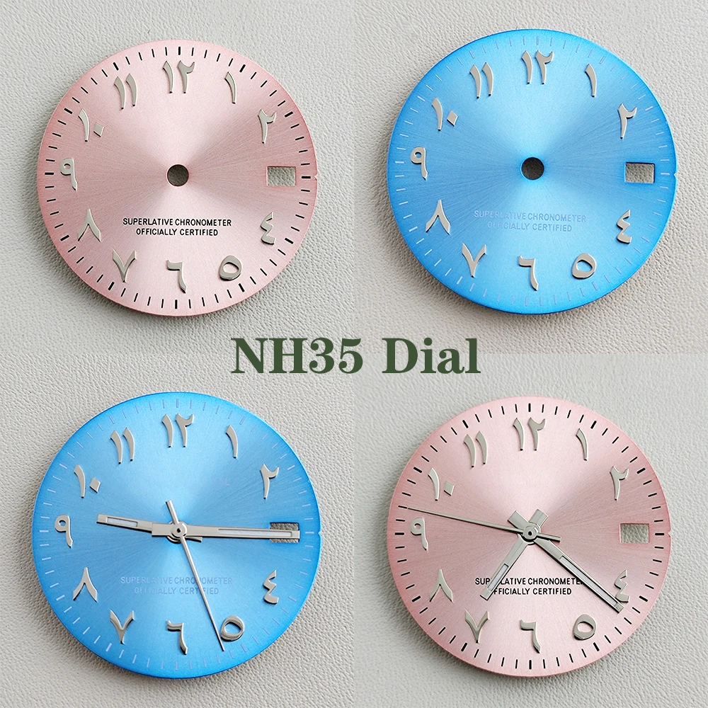 NH35 dial 28.5mm Pink Arab dial no luminous dial Silver stainless steel convex Arabic dial Watch accessories