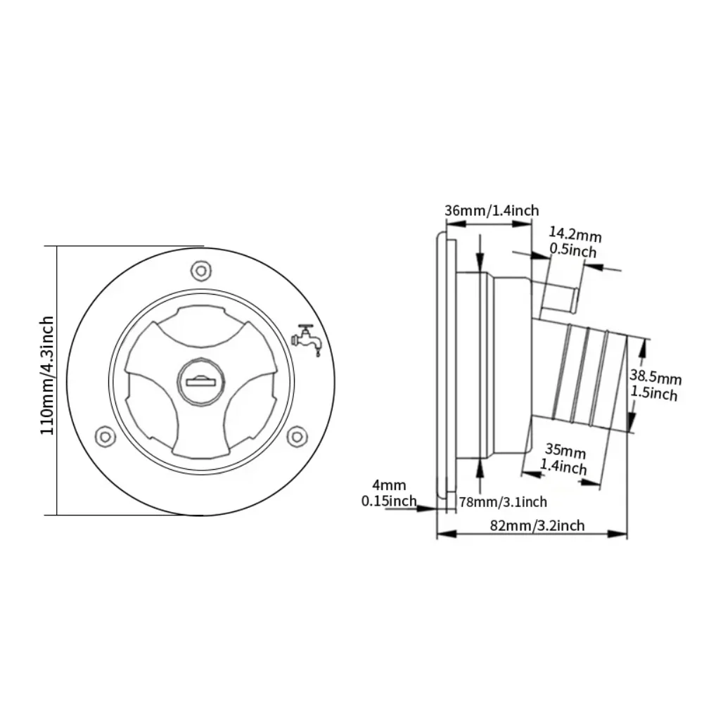 Fresh Water Fill Inlet For RV For Camper Trailer Boat With Lockable Mechanism Spring Seal And 75 Degree Inlet Angle