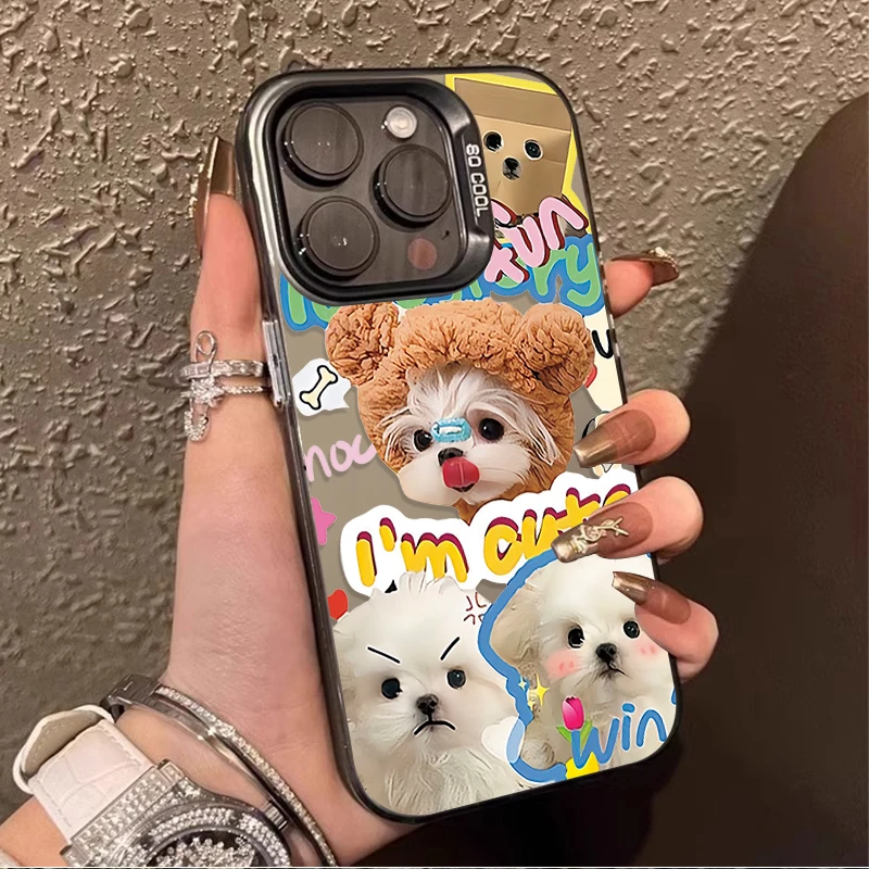 Lovely Cat Dog Plating Case For Samsung Galaxy S24 S23 S22 Ultra Plus FE A25 A35 A55 A24 A34 A54 A33 A53 Shockproof Bumper Cover