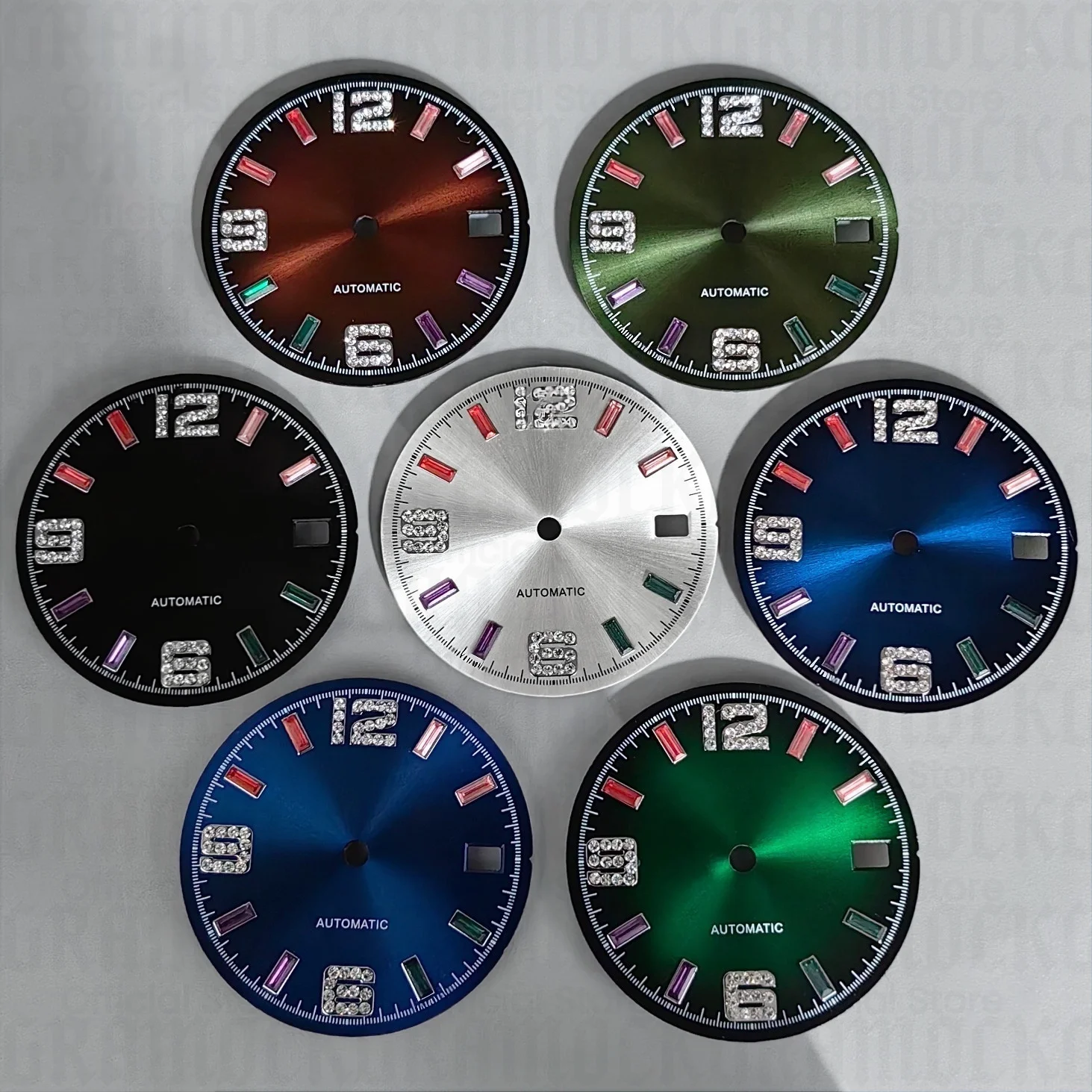 Automatic Watch Dial 29mm Sunberst Dial Face Rainbow Diamond Index For NH34 NH35 NH36 Movement Watch Replacement Modified Parts