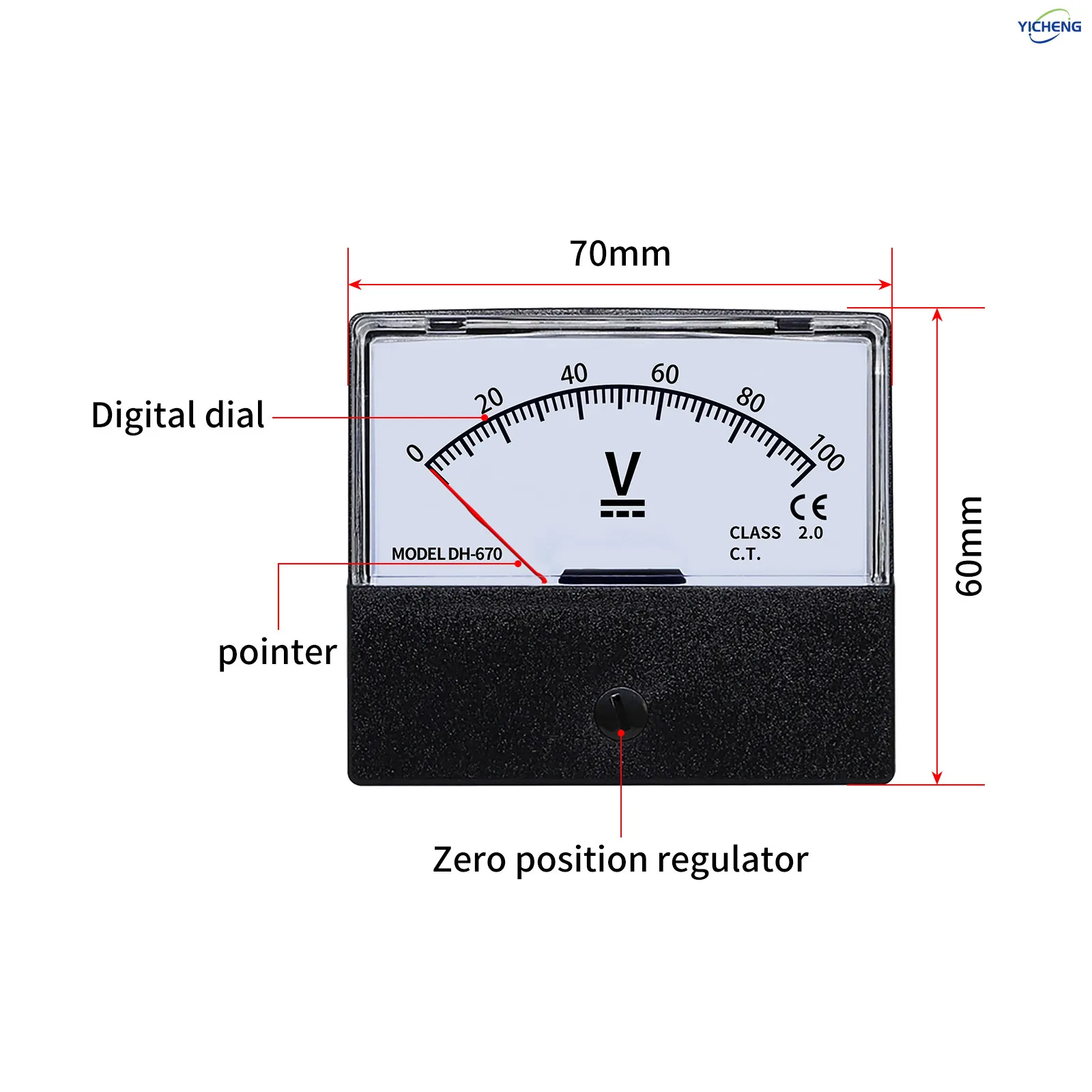 YICHENG DC/AC Voltmeter 1V2V3V5V10V20V30V50V100V200V300V500V600V800V1000V DH-670 Pointer Instrument